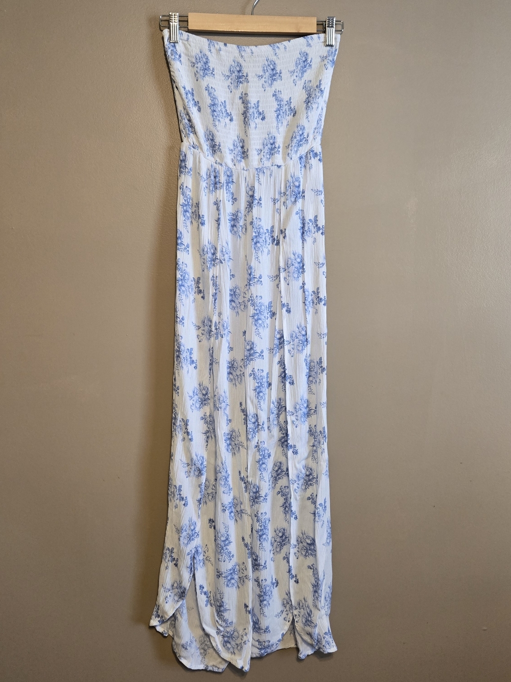 Arden B White Maxi Coverup with Blue Floral Print